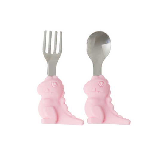 COUVERTS ENFANT RICE DINO - ROSE PALE