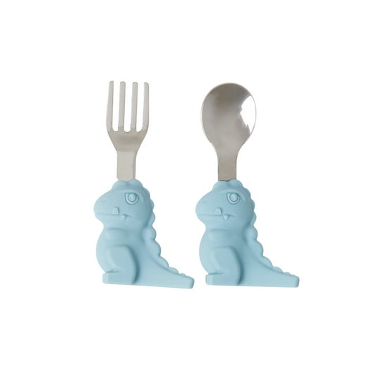 COUVERTS ENFANTS RICE DINO - BLEU CIEL